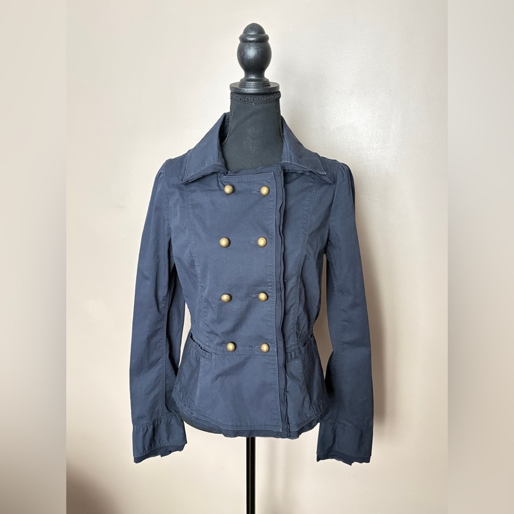 LOFT Navy blue military style jacket lightweight cotton fitted blazer sz 6 NWT